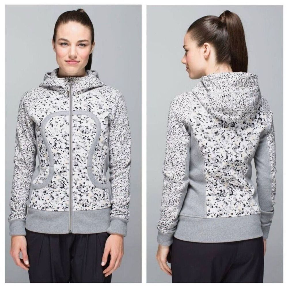 Lululemon Sz 12 Scuba Hoodie II Not So Petite Fleur Silver Spoon Spot Gray White